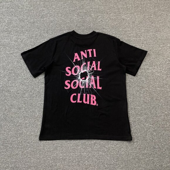 Anti Social Social Club Black T Shirt With Ripped Pink Letters